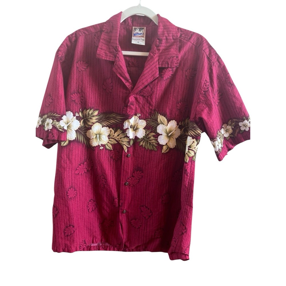 Hawaiian Togs Red Hibiscus Men's Size XL Short Sleeve Cotton Shirt Cruise Beach